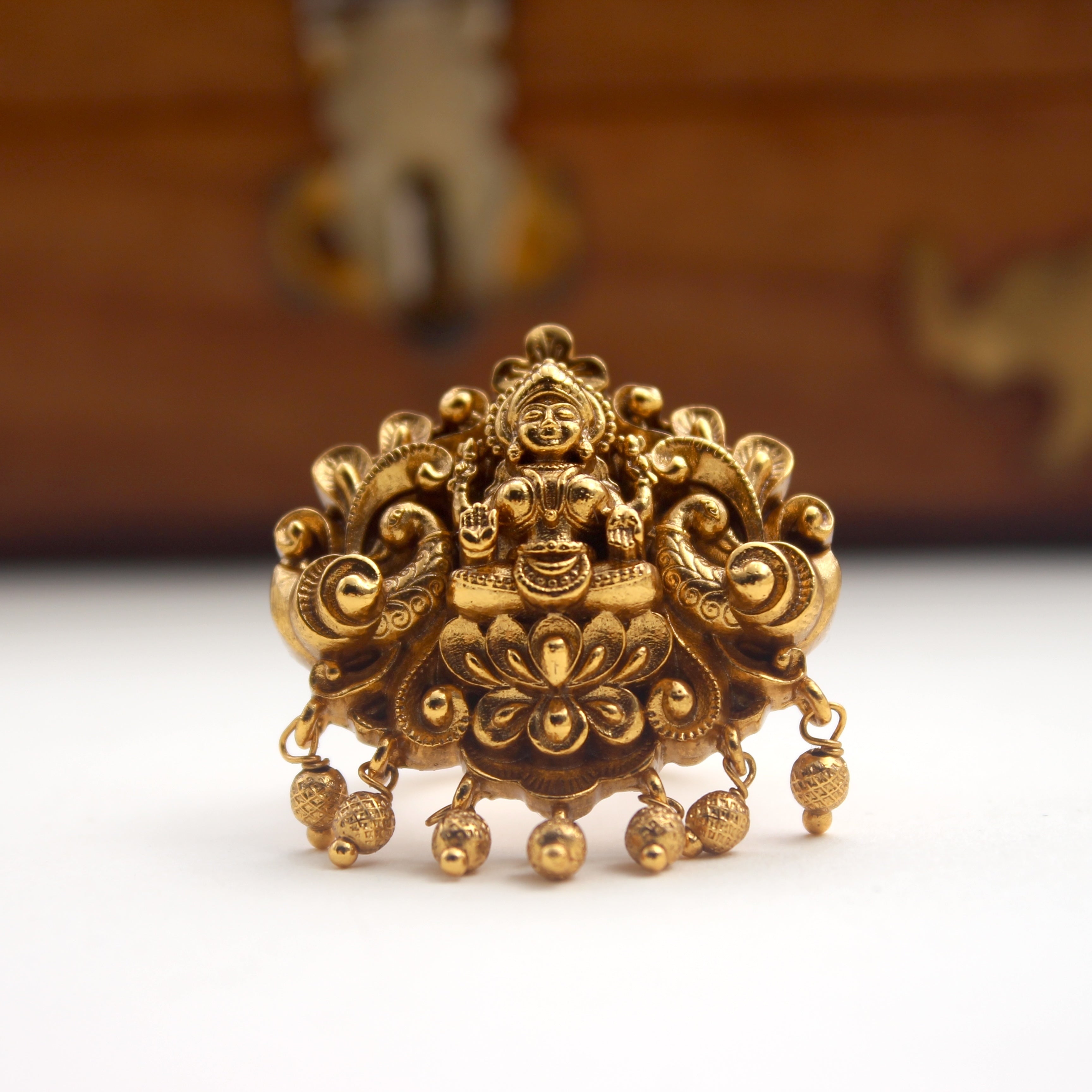 Ornate Carved Goddess Laxmi Finger Ring